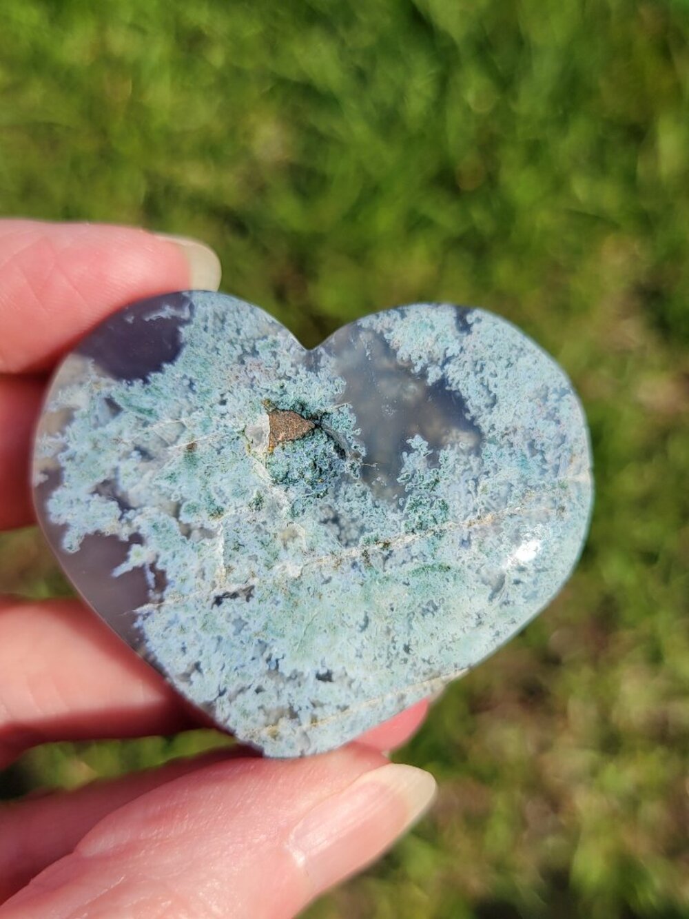 Moss Agate Palm Stone Heart (MA905)
